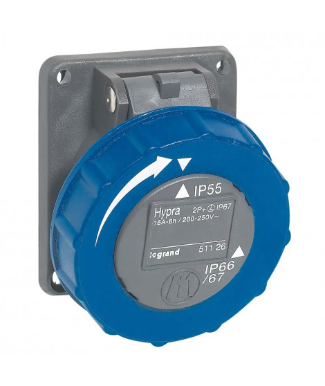 Prise fixe Hypra IP66/67-55 16A - 200V~ à 250V~ - 2P+T - plastique
