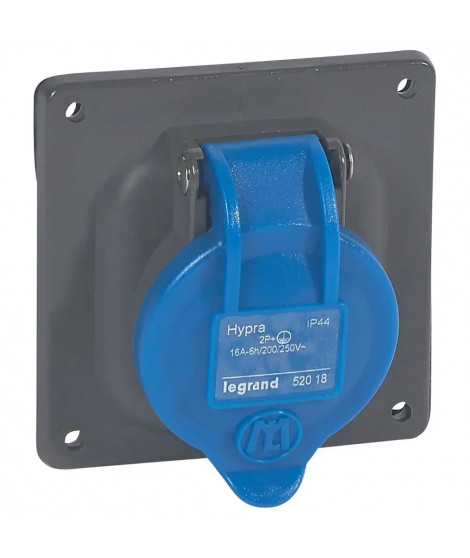 Prise à entraxes unifiés Hypra IP44 16A - 200V~ à 250V~ - 2P+T - plastique