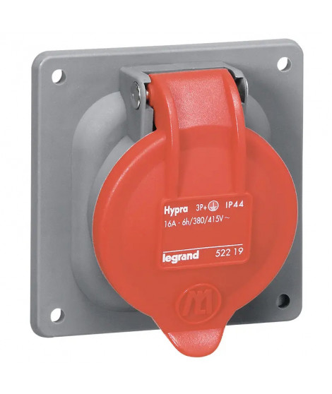 Prise à entraxes unifiés Hypra IP44 16A - 380V~ à 415V~ - 3P+T - plastique