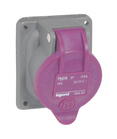 Prise de courant fixe 2P Hypra IP44 TBT 16A - 20V~ à 25V~ - plastique