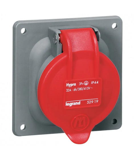 Prise à entraxes unifiés fixe Hypra IP44 32A - 380V~ à 415V~ - 3P+T - plastique