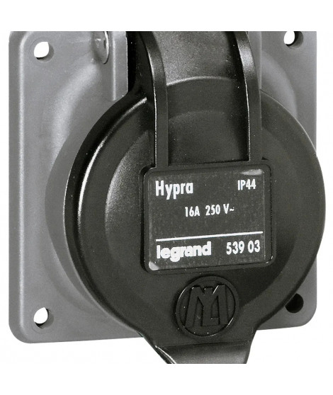 Prise de courant fixe 2P+T à brochage domestique Hypra IP44 - 250V~ - plastique