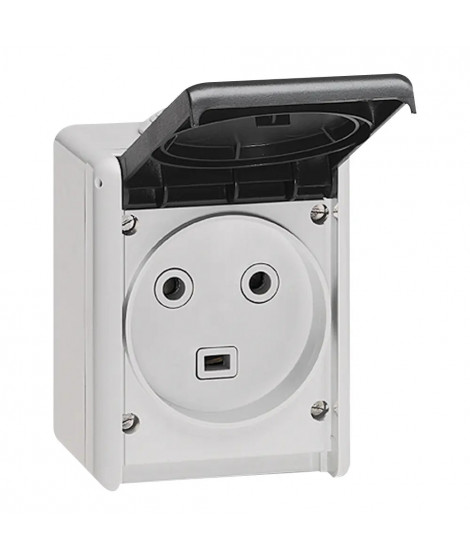 Prise étanche 2P+T 32A Plexo complet IP44 saillie - gris
