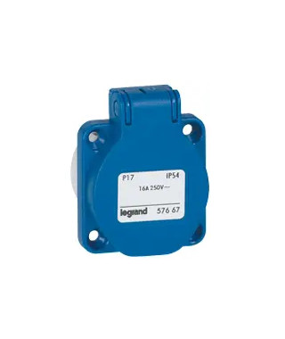 Prise à encombrement réduit P17 à brochage domestique IP54 16A - 250V~ - bleu