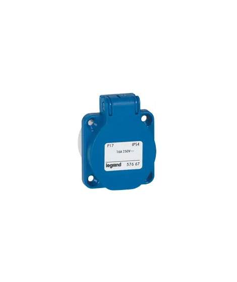 Prise à encombrement réduit P17 à brochage domestique IP54 16A - 250V~ - bleu