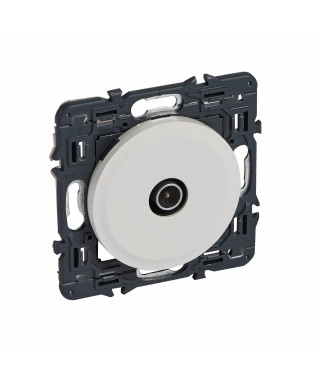 Prise TV simple mâle Ø9,52mm Céliane avec enjoliveur blanc et support