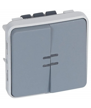 Interrupteur ou va et vient + poussoir inverseur lumineux Plexo composable gris