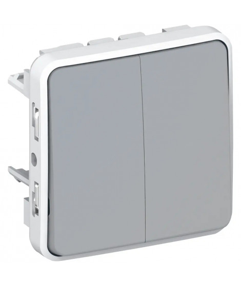 Double interrupteur ou va-et-vient étanche Plexo composable IP55 10AX 250V gris