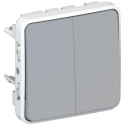 Double interrupteur ou va-et-vient étanche Plexo composable IP55 10AX 250V gris