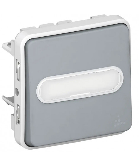 Poussoir inverseur NO+NF lum avec porte-étiquette Plexo compo IP55 10A - gris