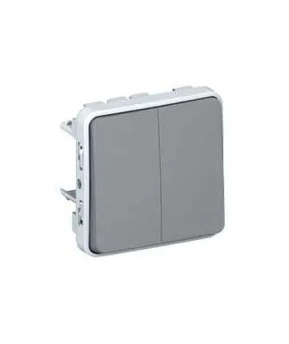 Double poussoir étanche NO+NF Plexo composable IP55 10A - gris