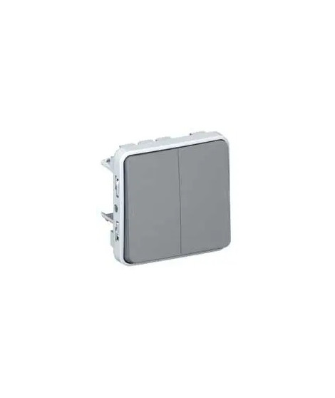 Double poussoir étanche NO+NF Plexo composable IP55 10A - gris