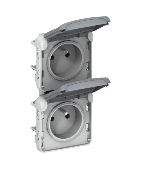 Double prise 2P+T précâblées à la verticale Plexo composable IP55 16A 250V -gris
