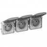 Triple prise 2P+T précâblées horizontale Plexo composable IP55 16A 250V - gris