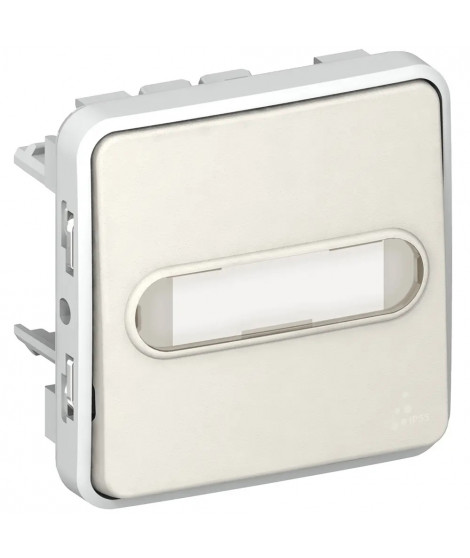Poussoir étanche NO lumineux porte-étiquette Plexo composable IP55 10A - blanc