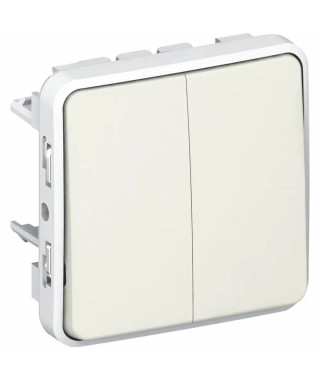Double poussoir étanche NO+NF Plexo composable IP55 10A - blanc