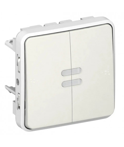 Double poussoir inverseur étanche NO+NF lumineux Plexo composable IP55 10A blanc