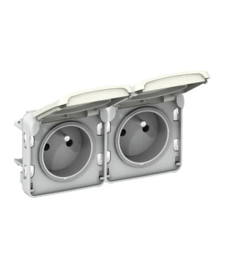 Double prise 2P+T précâblées verticale Plexo composable IP55 16A 250V -blanc