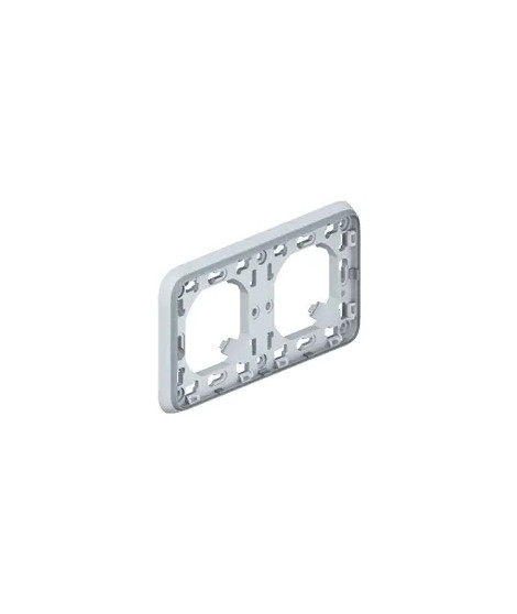Support plaque étanche 2 postes horizontaux Plexo composable IP55 - gris