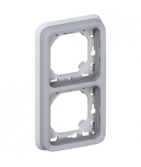 Support plaque étanche 2 postes verticaux Plexo composable IP55 - gris