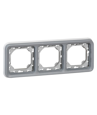 Support plaque étanche 3 postes horizontaux Plexo composable IP55 - gris