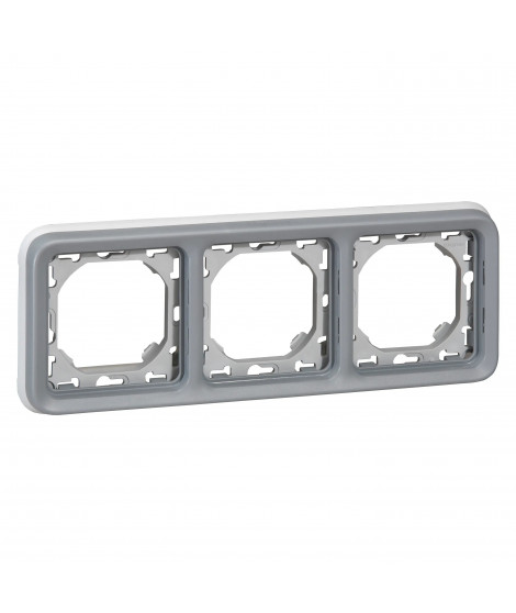 Support plaque étanche 3 postes horizontaux Plexo composable IP55 - gris