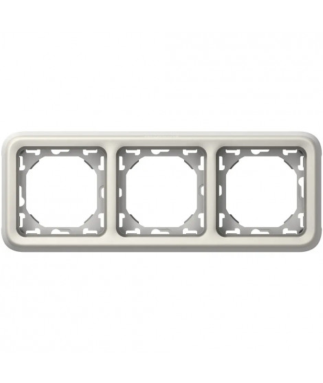Support plaque étanche 3 postes horizontaux Plexo composable IP55 - blanc