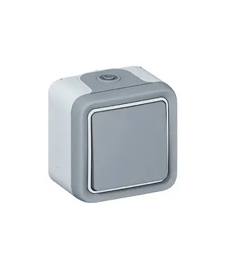 Poussoir étanche NO 10A Plexo complet IP55 saillie - gris