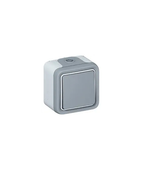 Poussoir étanche NO 10A Plexo complet IP55 saillie - gris