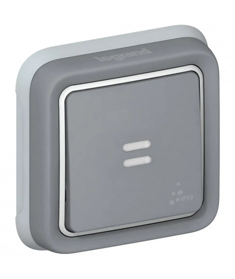 Poussoir inverseur étanche NO+NF lumineux Plexo complet IP55 encastré 10A - gris