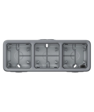 Boîtier Plexo 3 postes horizontal - pour montage en saillie - gris