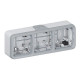Boîtier Plexo 3 postes horizontal - pour montage en saillie - gris