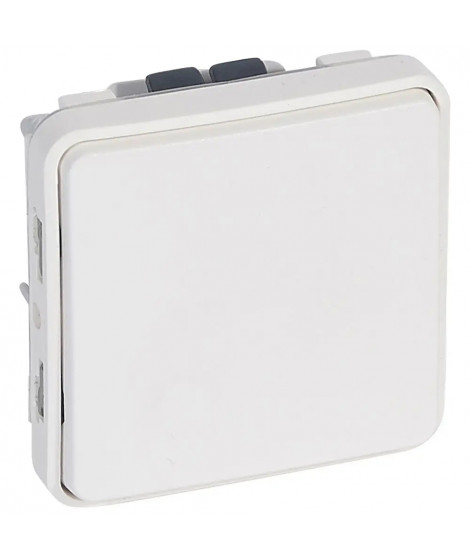 Poussoir étanche NO Plexo composable IP55 10A - blanc Artic antimicrobien