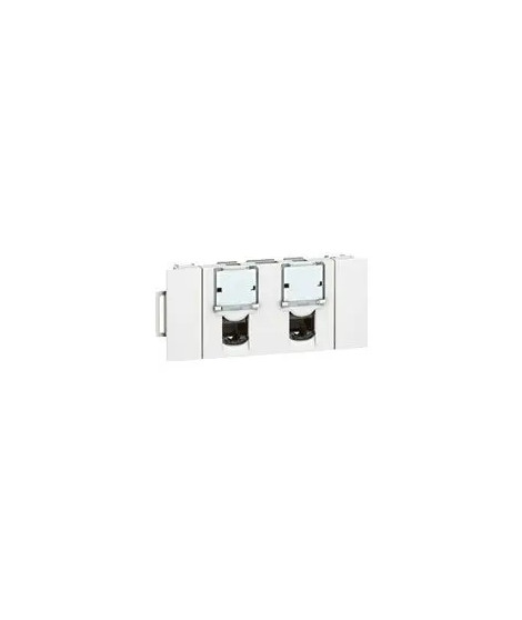 Prise 2xRJ45 cat6 FTP Mosaic Soluclip goulotte clippage direct 3 modules - blanc