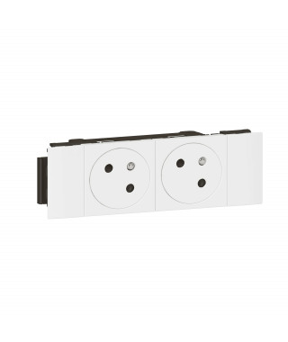 Prise 2x2P+T Surface Mosaic Soluclip pour goulotte clippage direct - blanc