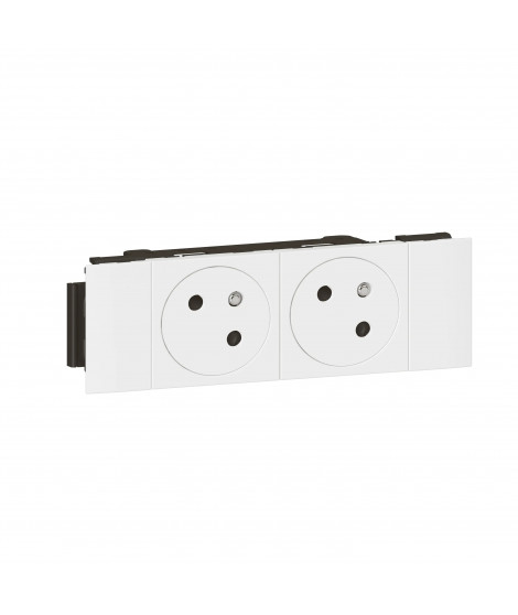 Prise 2x2P+T Surface Mosaic Soluclip pour goulotte clippage direct - blanc