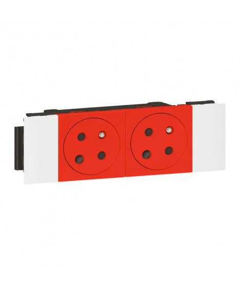 Prise 2x2P+T Surface Mosaic Soluclip goulotte clippage direct 4 modules -rouge