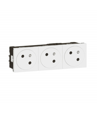 Triple prise de courant 2P+T Surface Mosaic Link racc latéral 6 mod - blanc