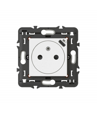 Prise 2P+T Surface avec prise USB Type-C Mosaic 2 modules avec support -blanc