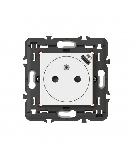 Prise 2P+T Surface avec prise USB Type-C Mosaic 2 modules avec support -blanc