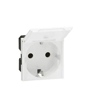 Prise 2P+T standard germanique volet Mosaic à vis 2 modules -blanc antimicrobien