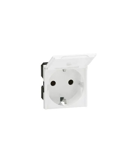 Prise 2P+T standard germanique volet Mosaic à vis 2 modules -blanc antimicrobien