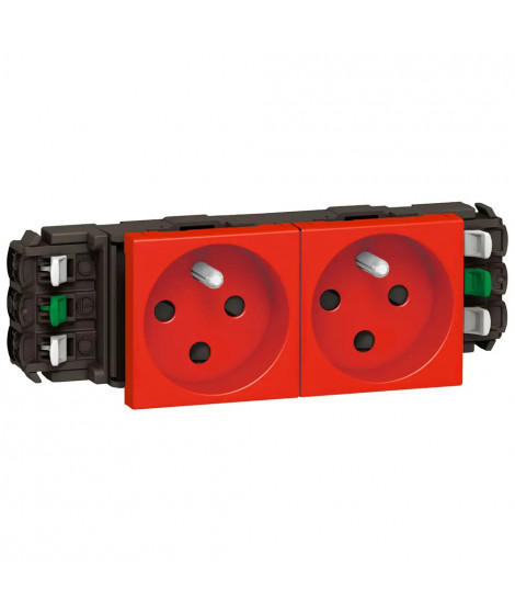 Double prise 2P+T à détrompage Mosaic 4 modules pour goulottes monobloc - rouge