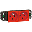 Double prise 2P+T à détrompage Mosaic 4 modules pour goulottes monobloc - rouge