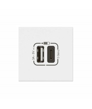 Prise USB Type-A + USB Type-C 3A 15W Mosaic Link 230V - 2 modules blanc