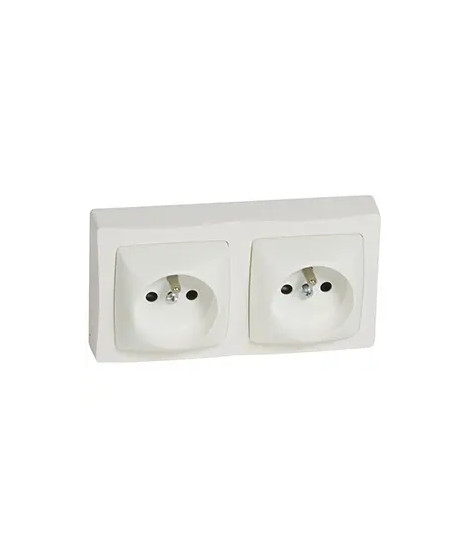Prise de courant 2x2P+T bornes automatiques Appareillage saillie complet - blanc