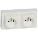 Prise de courant 2x2P+T bornes automatiques Appareillage saillie complet - blanc