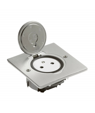 Prise de sol simple 2P+T Surface 16A 250V avec platine carrée - inox brossé
