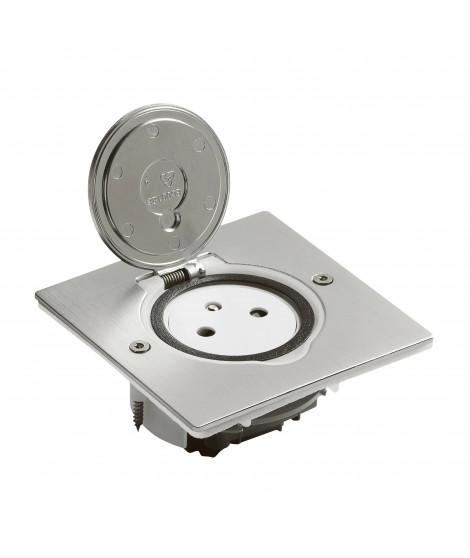 Prise de sol simple 2P+T Surface 16A 250V avec platine carrée - inox brossé
