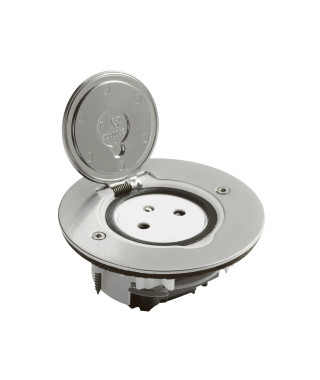 Prise de sol simple 2P+T Surface 16A 250V avec platine ronde - inox brossé